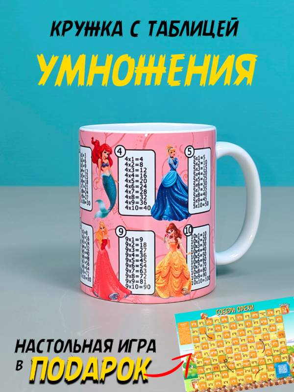 Кружка детская для девочки с таблицей умножения