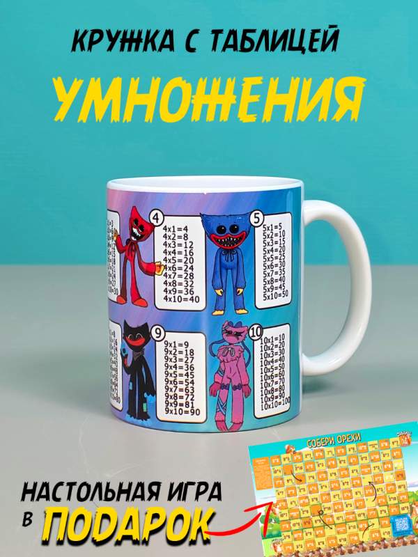 Кружка детская для девочек в школу и садик с таблицей умножения