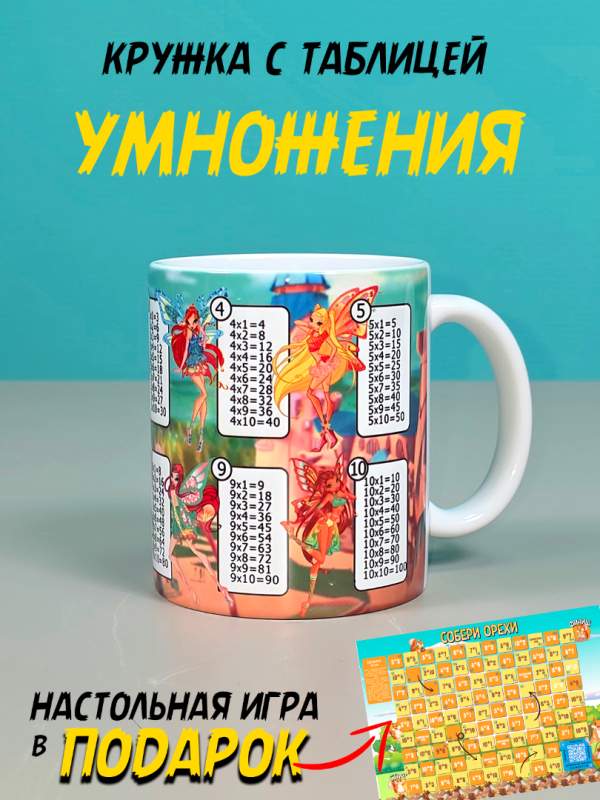 Кружка детская для девочек феи  в школу и садик с таблицей умножения
