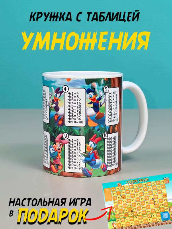 Кружка детская для девочек и мальчиков  в школу и садик с таблицей умножения