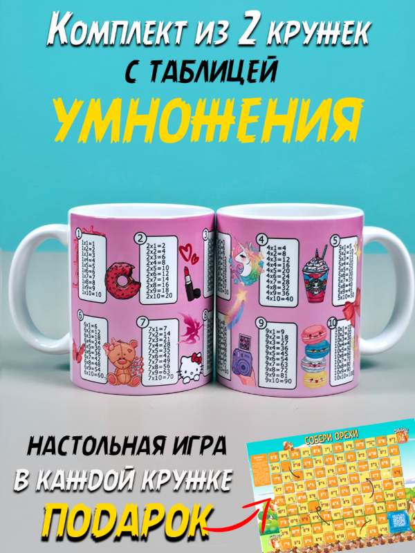 Комплект кружек для девочек с таблицей умножения 
