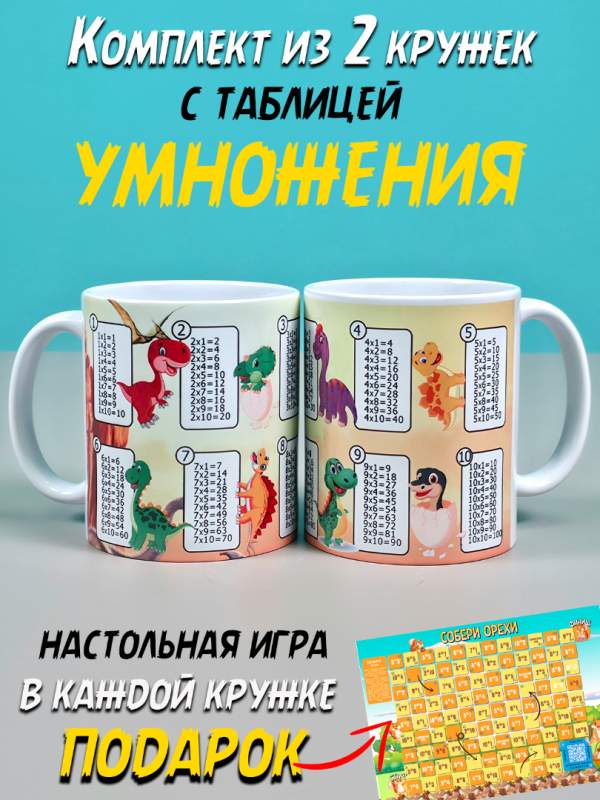 Комплект кружек для девочек и мальчиков с таблицей умножения 