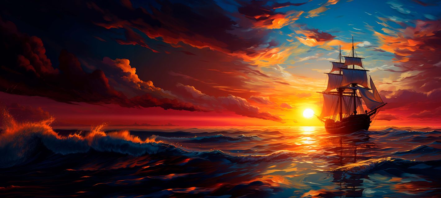 Большой коврик для мышки и клавиатуры - Парусник на закате